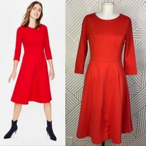 Irene Red-Orange Ponte Fit And Flare Dress Boden